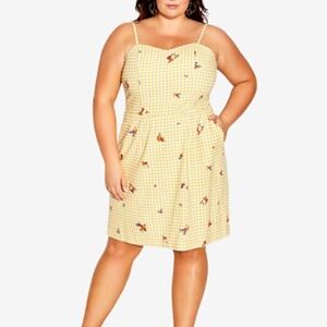 City Chic Eleanor Yellow Gingham Floral linen blend Sundress Dress Sz 16 New